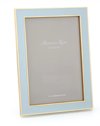 Gold Trim Powder Blue Enamel Picture Frame 4 x 6