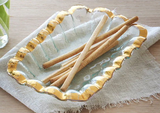 Ruffle Gold Rectangular Bowl