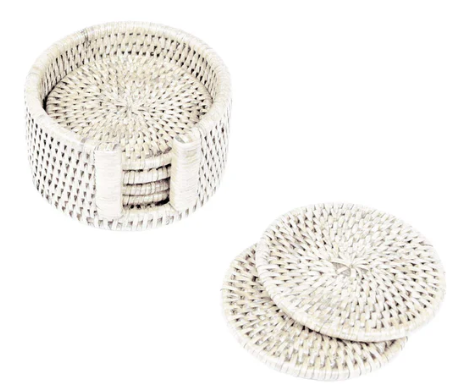 Rattan Round Coaster Set - Cream