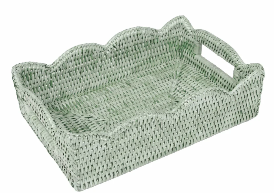 Rattan Scalloped Small Tray Green