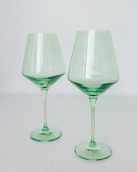Colored Wine Stemware Mint Set of 2