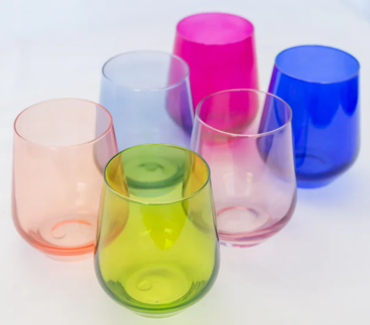 Colored Mixed Stemless Wine Set