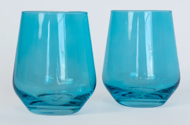 Colored Stemless Wine Ocean Blue Set of 2