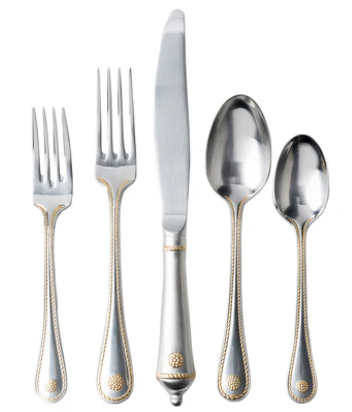 Berry and Thread Flatware 5 Piece Place Setting Bright Satin with Gold