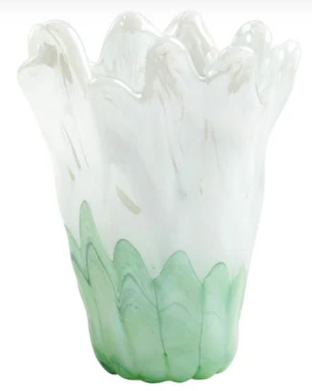 Onda Glass Green and White Medium Vase