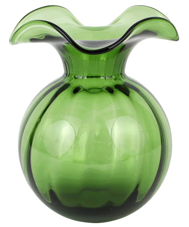 Hibiscus Glass Dark Green Medium Fluted Vase